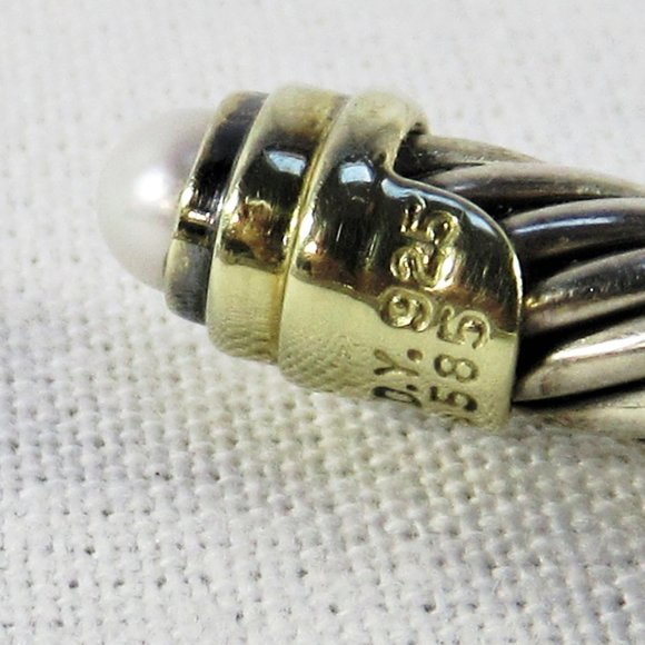 David Yurman 925/14K Cable & Pearl Bracelet Bangle - Picture 3 of 6